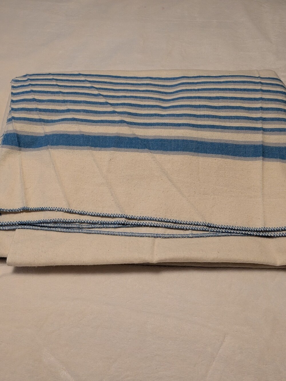 Texmade Dominion textiles. Striped Blue and Cream Home Flannel Sheet. Blanket